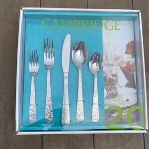 *NEW* Cambridge Silversmith 20-pc Flatware Set - Desert Wood; Stainless Steel
